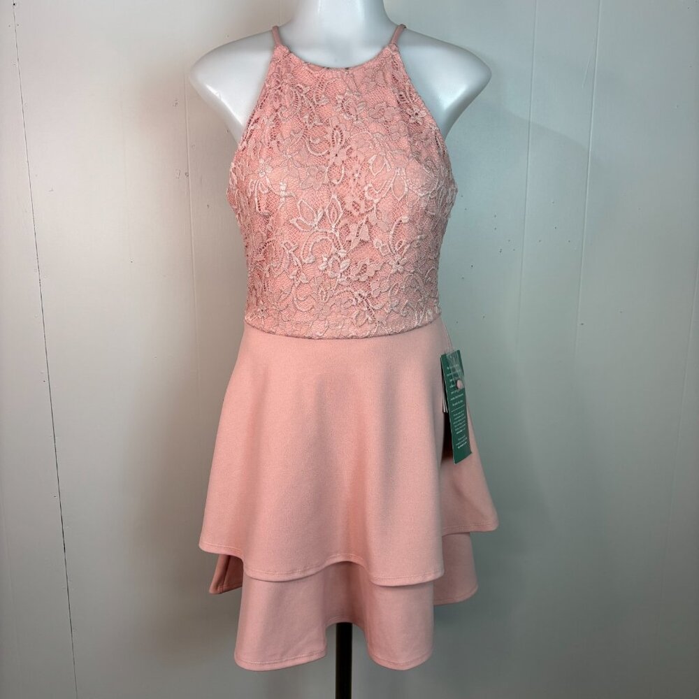 B Smart Dress 5 Blush Pink High-Neck Sleeveless‎ Lace Homecoming Cocktail NWT